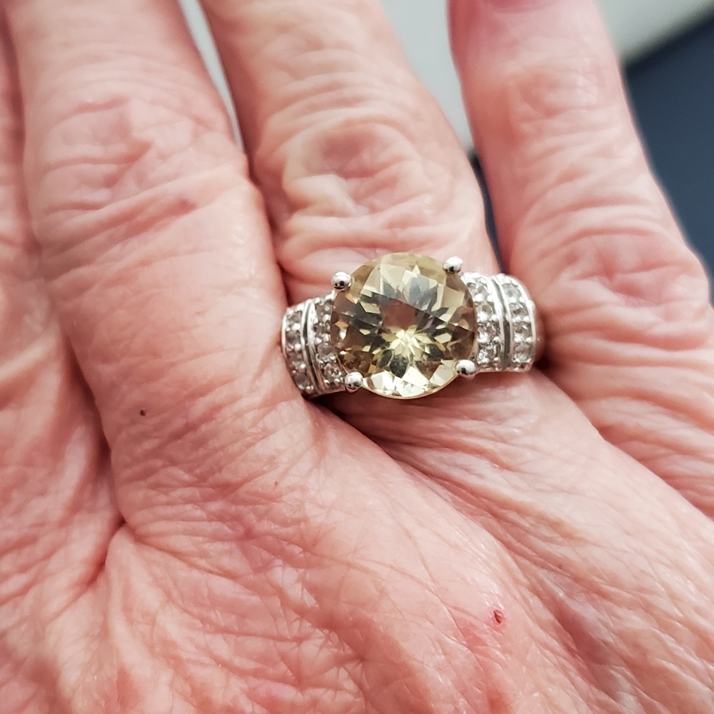 Sterling Citron Feldspar and White Topaz Ring size 6.75-7 (See pics/description) - Picture 13 of 16